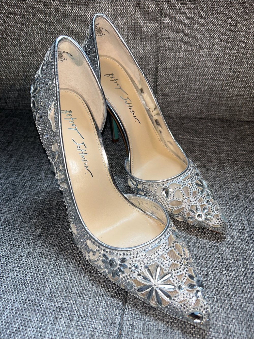 Betsey Johnson Silver Floral Cutout Pointed Toe Heels
